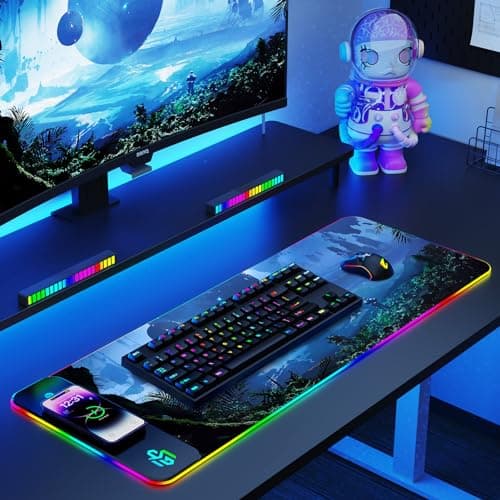 GIM 15W Wireless Charging RGB Gaming Mouse Pad, LED Mouse Pad 800x300x4MM, 10 Light Modes Extra Large Mousepad Non-Slip Rubber Base RGB Desk Mat for Gaming, MacBook, PC, Laptop, Desk (Planetary)