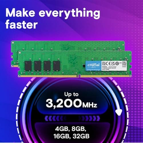 Crucial 16GB DDR4 RAM, 3200MHz (PC4-25600) CL22 Desktop Memory, UDIMM 288-Pin, Downclockable to 2933/2666MHz, Compatible with Intel and AMD Ryzen - CT16G4DFRA32A