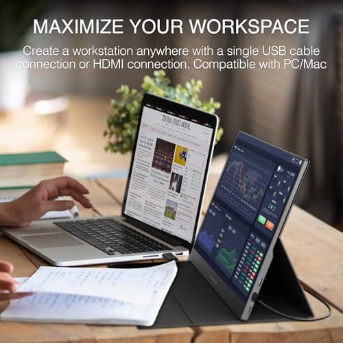 Packard Bell 15.6" Portable FHD 1080P Monitor – Ultra-Slim IPS Display with USB-C & HDMI, Smart Cover & Speakers, HDR, Plug & Play – Ideal External Monitor for Laptop, PC, Phone, and Mac