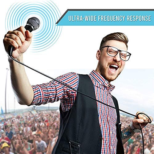 Pyle 3 Piece Professional Dynamic Microphone Kit Cardioid Unidirectional Vocal Handheld MIC with Hard Carry Case & Bag, Holder/Clip & 26ft XLR Audio Cable to 1/4'' Audio Connection (PDMICKT34),Black