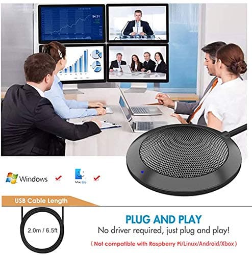 Conference USB Microphone, Computer Desktop Mic with LED Indicator, Plug & Play Omnidirectional Condenser PC Laptop Mics for Online Meeting, Class, Skype, Recording, Zoom, (No Speakers Included)
