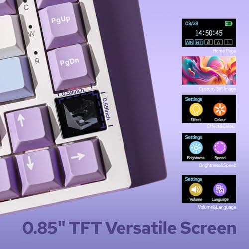 EPOMAKER Ajazz AK820 Pro 75% Wireless Mechanical Keyboard with TFT Smart Display&Knob, Gasket-Mounted Gaming Keyboard, Bluetooth/2.4GHz/USB-C Wired (Purple, Gift Switch)