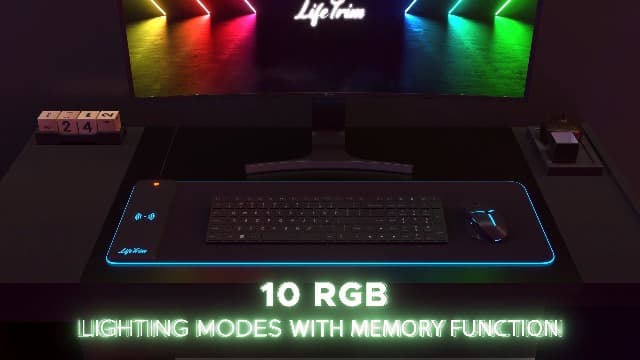 Wireless Charger LED Mousepad 35.5 x 12 Inch RGB Gaming Mouse Pad 10 Light Modes 4mm Thick Large Gaming Desk Pad Wireless Charging Cool Mouse Pad for PC Gaming Accessories & Gaming Gifts