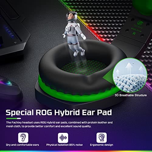 FC100 Gaming Headset with Microphone for PS4, PS5, Switch, Xbox, PC, Mac, Gamer Headset with RGB Light, Computer Headphones with Mic
