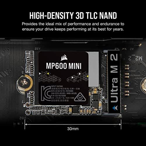 Corsair MP600 MINI 1TB M.2 NVMe PCIe x4 Gen4 2 SSD – M.2 2230 – Up to 7,000MB/sec Sequential Read – High-Density 3D TLC NAND – Great for Steam Deck and Microsoft Surface – Black