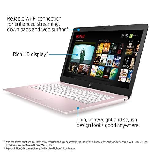HP Stream 14-Inch Laptop, Intel Celeron N4000, 4 GB RAM, 64 GB eMMC, Windows 10 Home in S Mode With Office 365 Personal For 1 Year (14-cb188nr, Rose Pink)