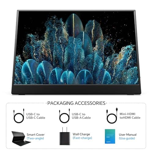 MNN 4K Portable Monitor 15.6" 3840x2160 UHD USB-C HDMI Laptop Monitor, 100% Adobe RGB IPS Computer Gaming Display HDR Travel Monitor w/Speakers & Smart Cover for Laptop Xbox PS5 Switch PC Phone