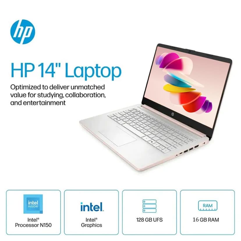HP Business Student Laptop Computer - Windows 11 Pro & Microsoft Office Lifetime | 14 inch HD | AI-Powered, Long Batter Hr N-Serious Laptop| 16GB RAM, 128GB UFS, 256GB Extend Micro SD | Rose Gold
