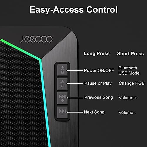Jeecoo M30 Bluetooth Computer Speakers, PC Gaming Speakers for Desktop with Crisp Stereo Sound, Dynamic LED Modes, Easy-Access Control, 10W - USB-Powered