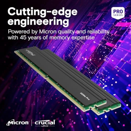 Crucial Pro 32GB DDR4 RAM Kit (2x16GB), High-Performance 3200MHz (or 3000MHz or 2666MHz) Desktop Memory UDIMM 288-Pin, Compatible with Intel and AMD Ryzen - CP2K16G4DFRA32A