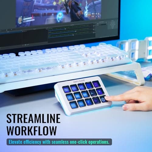 AmpliGame FIFINE Gaming Controller with 15 Shortcuts for OBS Streaming Studio with Macro Keys, Trigger Actions, PC Media RGB Controller for Content Creation/Office Work-D6 White