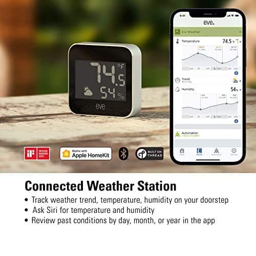 Eve Weather - Apple HomeKit Smart Home, Connected Outdoor Weather Station for Tracking Temperature, Humidity & Barometric Pressure, Precision Sensors, Wireless, Bluetooth and Thread