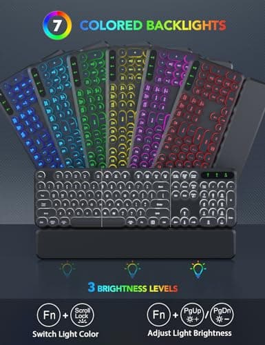 Wireless Keyboard and Mouse Backlit - Typewriter Keyboard with Detachable Wrist Rest, Retro Round Keycaps, Light Up Letters, 2.4G Cordless Combo for Mac, Windows, PC, Laptop, Trueque [2024 Upgraded]