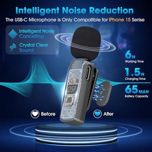 USB C Wireless Lavalier Microphone for Type-C,Android Phone,PC,Mini Microphone with Noise Reduction,Lapel Microphone for Video,Interviews,Live Streaming,TikTok,YouTube,2Pack (For iPhone 15 and Above)