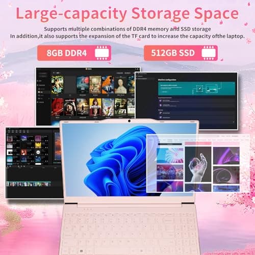14.1" FHD Light Pink Laptops Business & Student Laptop Computer, 4-Core 2.9GHz N5095, 8GB RAM 512GB SSD Numeric Keypad, Standard HDMI Lightweight & Slim Portable, Win11 Pro, 2 Year Warranty
