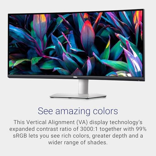 Dell S3423DWC Curved USB-C Monitor - 34-Inch WQHD (3440x1440) 100Hz 4Ms 21:9 Display, USB-C Connectivity, 2 x 5w Audio Output, 16.7 Million Colors, Height/Tilt Adjustable - Silver