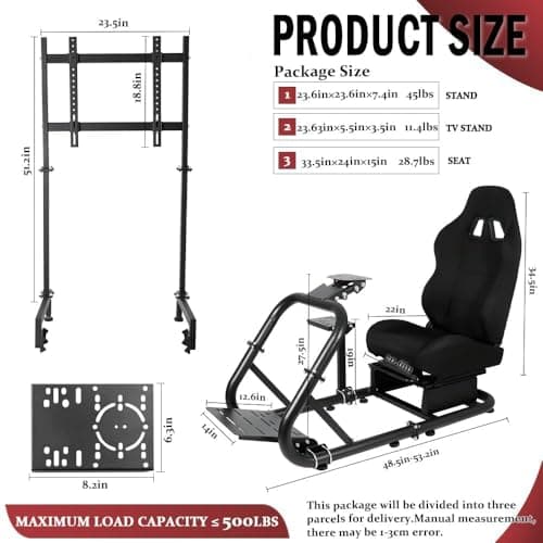 Supllueer Racing Sim Cockpit with Ergonomic Seat&Monitor Stand Fit for Logitech/Fanatec/Thrustmaster G27 G923 G920,50mm Large Round Tube Driving Simulator Stand, No Steering Wheel/Shift/Pedal/TV