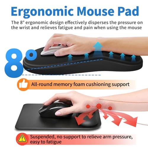 Ergonomic Mouse Pad with Wrist Rest Support, Mousepad with Comfortable Memory Foam Wrist Rest and Non-Slip PU Base for Pain Relief, Computer, Laptop, Office, Home (Black)