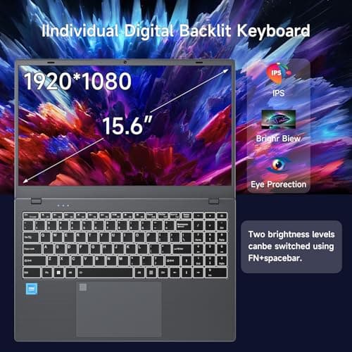Windows11 Intel Laptop 15.6”HD Display（Celeron N5095）16GB RAM 256GB SSD Storage，With Free Office 2024 | Fingerprint Unlock | Privacy Camera | Backlit Keyboard，Suitable for Student and Business