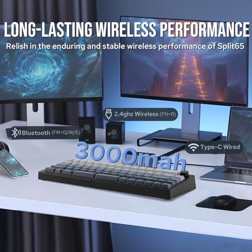 EPOMAKER Split65 QMK/VIA Programmable Keyboard, Wireless Mechanical Keyboard in 2.4Ghz/Bluetooth/Type-C, Ergonomic Gaming Keyboard in Split Layout with RGB Backlit (Flamingo Switch)