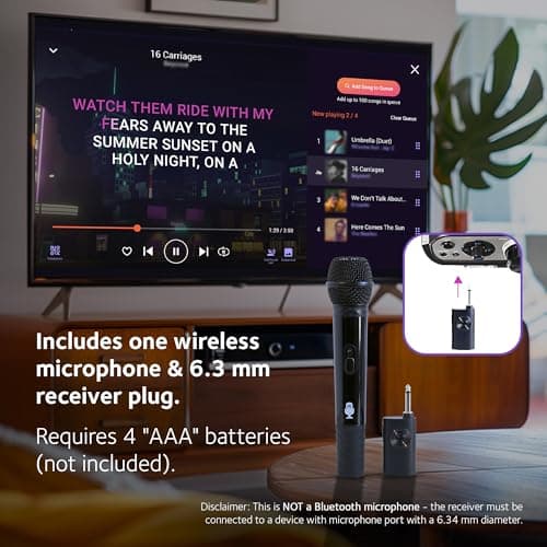 Singing Machine Portable Wireless Microphone (Black) - Premium Unidirectional UHF Wireless Mic for Singing, Speeches & Events - Cordless Mic Compatible with Karaoke Machines, PA Systems & More