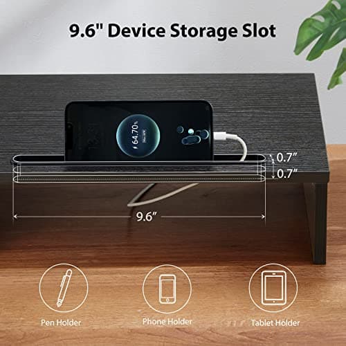 LORYERGO Dual Monitor Stand for 2 Monitors, Desk Riser With Storage, Computer Stand w/Slot for Tablet Cellphone, for PC, Laptop, Printer
