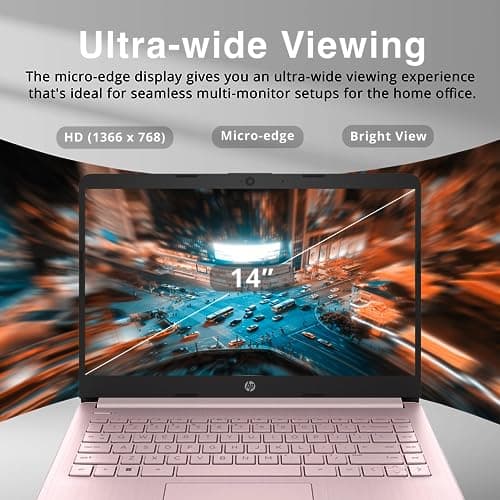 HP Stream 14" HD BrightView Laptop, Intel Celeron N4120 Processor, 4GB RAM, 64GB Storage, Intel HD Graphics, 720p Webcam, 1 Year Office 365, Pink, Win 11 S, 32GB Hotface USB Card