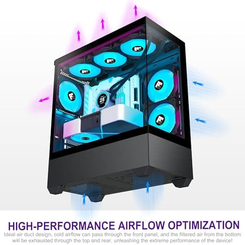 PC Case - Pre-Installed 6 PWM ARGB Fan, ATX Mid-Tower Gaming PC Case,Type-C, FOIFKIN (Black, F1)