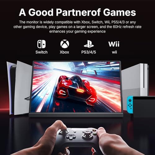 WGK Portable Monitor 15.6-inch 1080P USB-C HDMI Ultra Slim Travel Monitor with Kickstand for Laptop, PC, Mac Phone, PS, Xbox, Swich Gaming Monitor IPS Slim Zero Bezel
