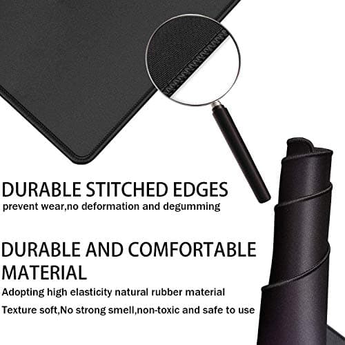 TEDNETGO Large Gaming Mouse Pad, Waterproof Extra Large Big Mouse Pad with Stitched Edge, XXL Non-Slip Black Computer Long Mousepad Desk Mat for Gamer, Office & Home, Black