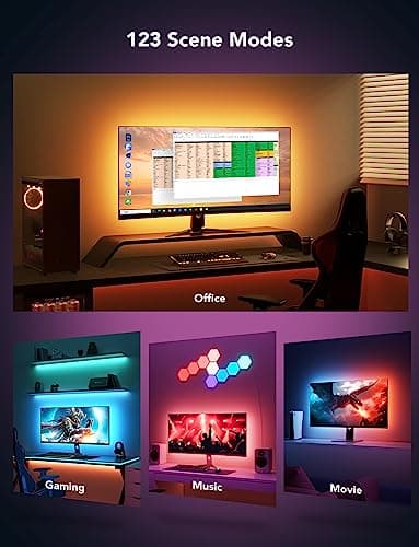 Govee Gaming Light for Monitor G1, RGBIC LED Backlight for 27-34 Inch PC, Smart LED Lights for Monitors with Color Matching, Adapts to Curved Monitors, Double Strip Light Beads with 123 Scene Modes