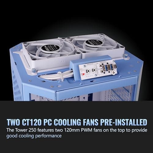 Thermaltake Tower 250 Hydrangea Blue Mini-ITX Mini Tower; 2x120mm CT Fans Included; 360mm Radiator Support; 360mm GPU Clearance; Dual Chamber; CA-1Z9-00SFWN-00