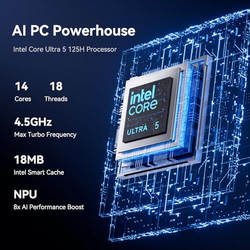 GEEKOM GT1 Mega AI Mini PC,14th Gen Intel Ultra U5-125H (14C/18T,Up to 4.5 GHz) 32GB DDR5 1TB SSD, Mini Desktop Computers Windows 11 Pro Support Dual 2.5G LAN/WiFi 7/BT 5.4 /USB4.0/8K/3-Year Warranty