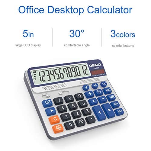Desktop Calculator Extra Large 5in LCD Display 12-Digit Big Button Giant Accounting Calculator, Battery & Solar Powered, for Office Business & Home(OS-6815)