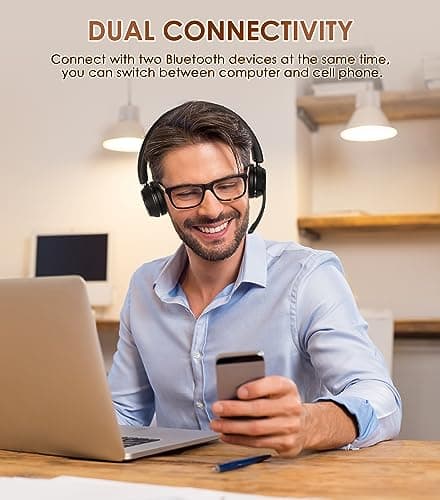 (Upgraded Version) Wireless Headset, Bluetooth Headset with Noise Cancelling Microphone, Best Headphones with Mic Mute & USB Dongle for PC/Computer/Laptop/Cell Phones/Remote Work/Call Center