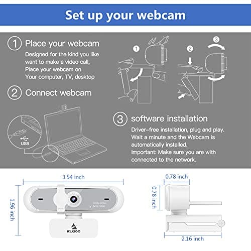 NexiGo N660P (Gen 2) 1080P 60FPS Webcam with Software Control, Dual Microphone & Cover, Autofocus, HD USB Computer Web Camera, for OBS/Zoom/Skype/FaceTime/Teams/Twitch, White