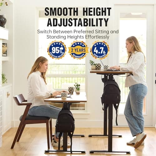 Veken 47.2" Standing Desk Electric, Height Adjustable Sit Stand Up, Wood Desktop, Work Home Office, Computer PC Table, Writing Rising Desks, Brown