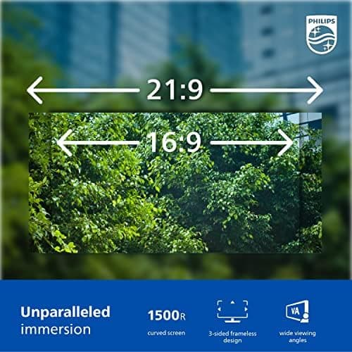 Philips 346E2CUAE 34'' Curved Frameless, UltraWide QHD 3440x1440,100Hz, 121% sRGB, 1ms MPRT, USB-C Charging, MultiView PIP/PBP, Height Adjustable, 4Yr Advance Replacement, Black