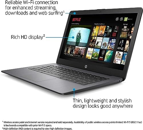 HP Stream 14-inch Laptop, Intel Celeron N4000, 4 GB RAM, 64 GB eMMC, Windows 10 Home in S Mode With Office 365 Personal For 1 Year (14-cb186nr, Brilliant Black) (9MV74UA#ABA)
