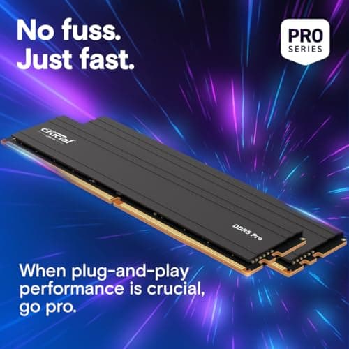 Crucial Pro 32GB DDR5 RAM Kit (2x16GB), 6000MHz (or 5600MHz or 5200MHz or 4800MHz) Desktop Memory UDIMM 288-pin, Compatible with 13th Gen Intel Core and AMD Ryzen 7000 - CP2K16G60C48U5