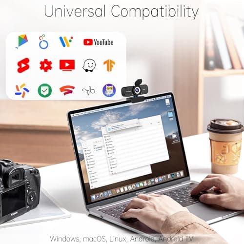 Full HD Webcam with Built-in Microphone and Rotatable Tripod, 1080P Video and Wide Angle Camera, Privacy Cover, for Desktop PC Laptop Computer Black