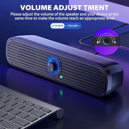 1Mii Computer Speakers for Desktop Laptop Tablet, USB Powered PC Speakers, Small Speakers Wired with Volume Control for Cellphone Pad MP3, Stereo Sound with 3.5mm Audio Plug for Windows Mac Linux PCs