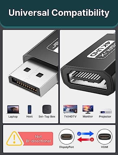 4K DisplayPort to HDMI Adapter 2-Pack, JSAUX DP PC to HDMI Monitor Converter Video UHD 2K@120Hz,4K@30 DP to HDTV Male to Female Uni-Directional adapter Compatible with Dell, Lenovo, HP,GPU, AMD -Black
