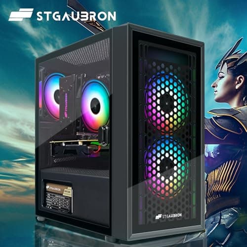 STGAubron Gaming PC Computer Desktop, RX 550 4GB, Intel i7 Xeon E5, 16GB DDR4, 512GB SSD, WiFi, BT 5.0, RGB Fan x3, Windows 10 Home, Gaming Computer Tower for Gamer,Streaming