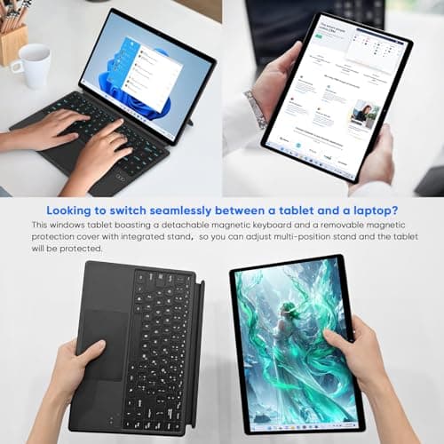 EYY 2 in 1 Laptop/Tablet Computer, Intel N100 (UP to 3.40GHz), 16GB LPDDR5 512GB SSD Windows 11 Laptop, 14" 1920*1200 Resolution 16:10 Touchscreen, Wifi 6, BT5.2, HDMI, Backlit Keyboard, Dual Camera