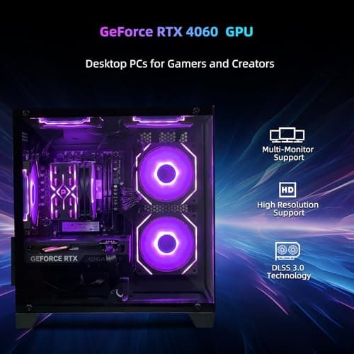 Gaming PC Desktop Computer,Intel Core i5 13400F,RTX 4060 8G,32GB DDR4 RAM 1TB SSD,ARGB Fan,Prebuilt Computer Tower for Gaming and Office