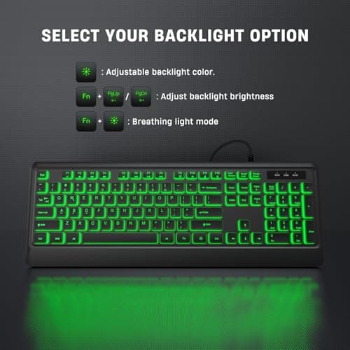 Backlit Computer Keyboards, Wired USB LED Keyboard with 7 Colors Backlight, Plug and Play, Waterproof, Full Size Quiet Computer Keyboard for Windows Desktop, PC, Laptop, Gaming