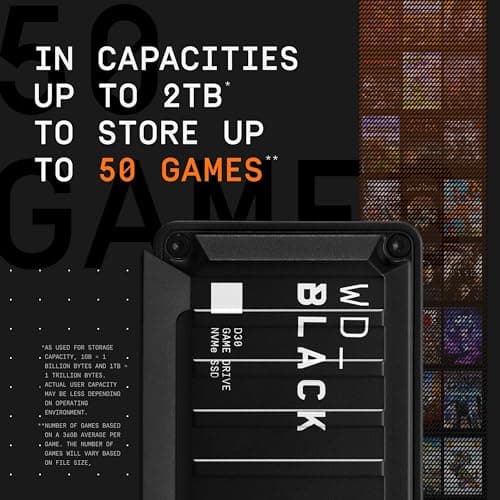 WD_BLACK 1TB D30 Game Drive SSD- Portable External Solid State Drive, Compatible with Xbox and PC, Up to 900MB/s - WDBAMF0010BBW-WESN