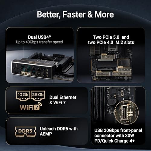 ASUS ProArt X870E-CREATOR WiFi AMD AM5 X870E ATX Motherboard PCIe® 5.0 x16 Slots with Full Support for Next-gen GPUs, 16+2+2 Power Stages, DDR5, Dual USB4®, 10 Gb & 2.5 Gb LAN, WiFi 7, Four M.2 Slots