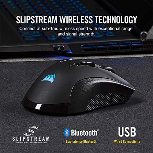 Corsair IRONCLAW WIRELESS RGB Rechargeable Gaming Mouse with Slipstream Technology - 18,000 DPI - 3-Zone RGB Multi-Color Backlighting - Black